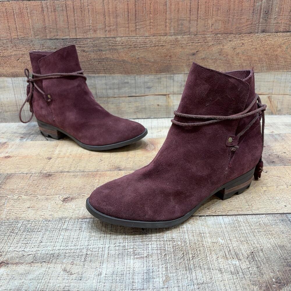 Sorel Boots Womens Size 10 41 Red Suede Ankle Bootie Tassel Wrap NL2682-628